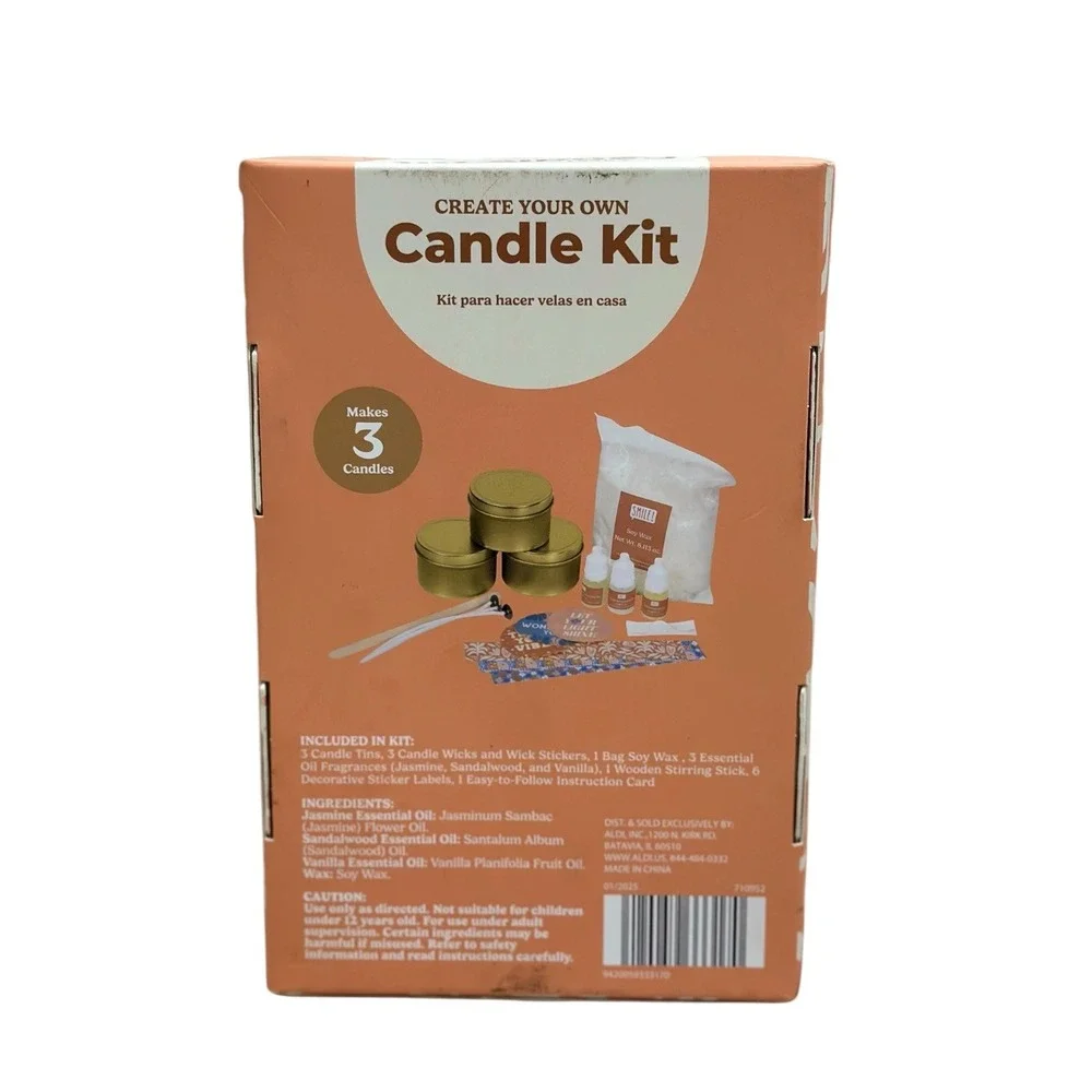 SMILE! Create Your Own Candle Kit DIY Soy Wax Makes 3 Jasmine Sandalwood Vanilla